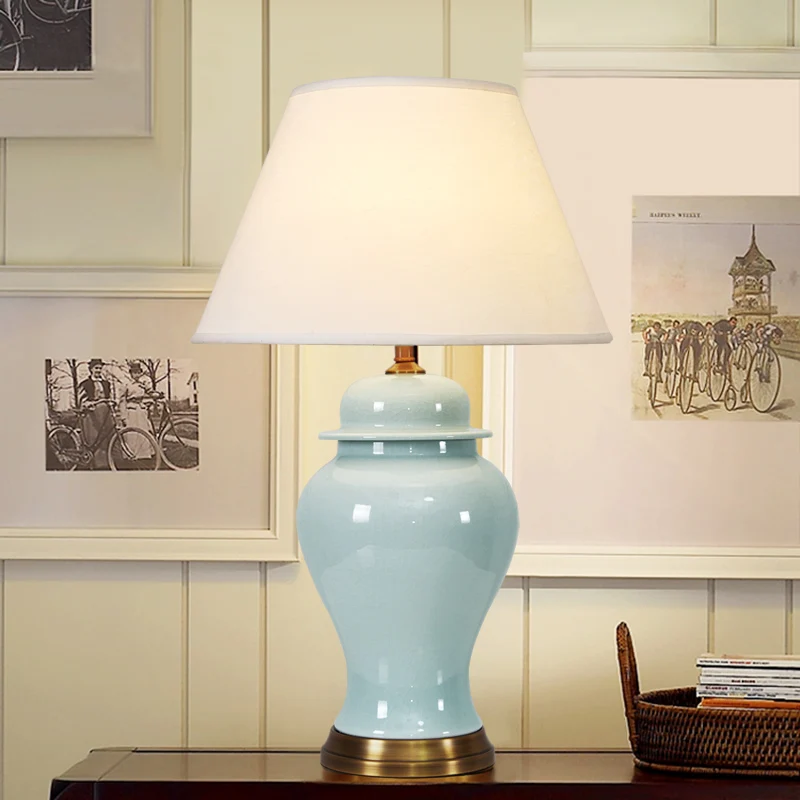 

American Ceramic Table Lamp Bedroom Living Room Retro Warm Remote Control Simple Creative Bedside Table Home Table Lamp
