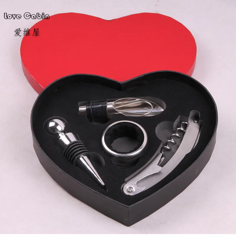 4pcs=1set Wedding Wine Bottle Gift Set Wine Bottle Love Heart Shape