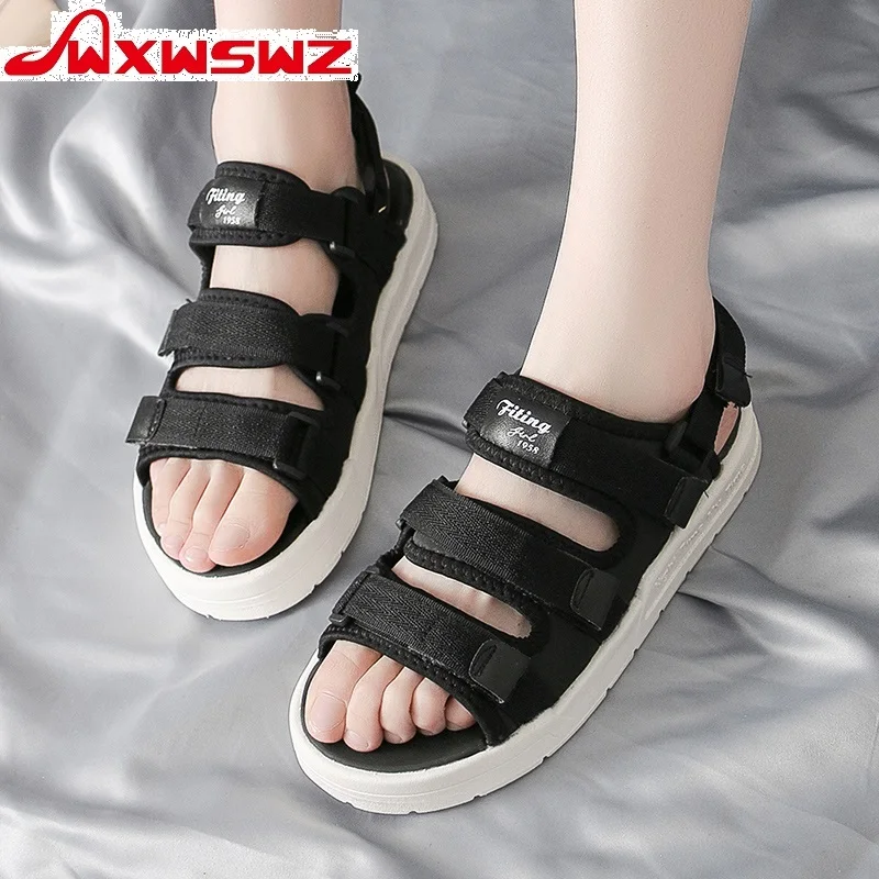 

WXWSWZ Sandals Female Spring and Summer 2019 New Style Student Baitanlu Shoes Rome Beach Shoes Holiday Flat Bottom Thick Bottom