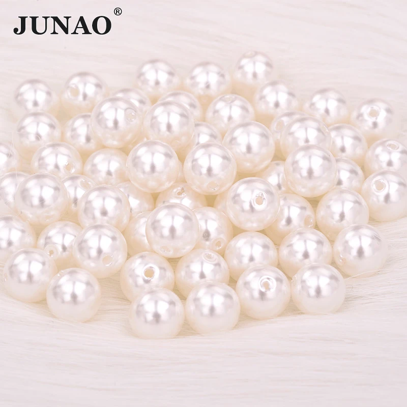 JUNAO 4 6 8 10 12mm Gold Flatback Pearls Half Round Rhinestone Imitation  Pearl Loose Plastic Beads Crystal Stone Stickers