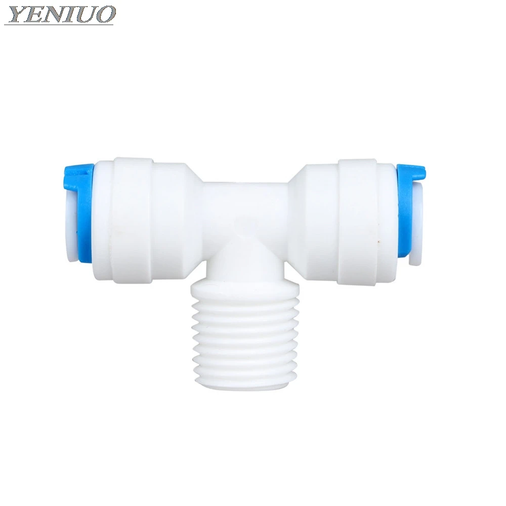 

Reverse Osmosis System Fitting T Shape Tee 1/4" 3/8" OD Hose To 1/4" BSP Male Thread RO Water Plastic Pipe Quick Connector