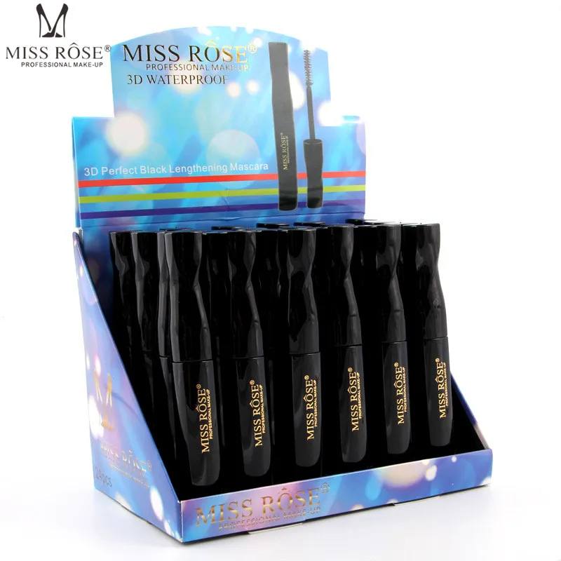 MISS ROSE 24pcs 3D Mascara Waterproof Perfect Black Eyelashes Lengthening Eyes Makeup Set MR16