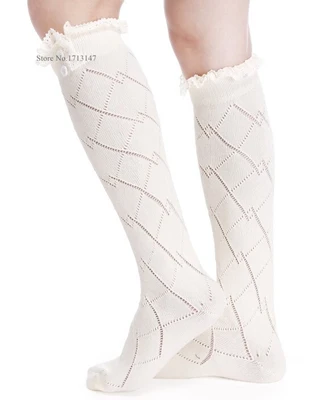 Toivotukasia высокие носки до бедра для женщин кружевные оборки выше колена носки для сапог - Цвет: white