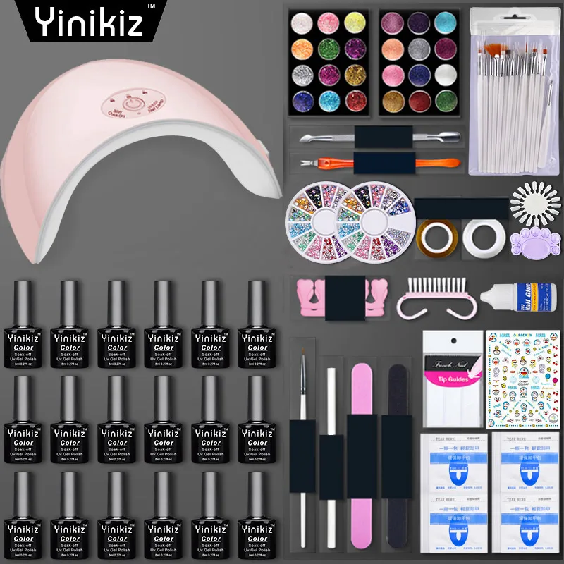 

Yinikiz UV Gel Nail Art Kits 36w LED Nail Lamp French Tips Top Base Coat Manicure Tools Set Nail Gel Polish Set