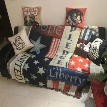 

American retro printed Blanket Chenille Sofa Decorative Throws on Sofa/Bed/Plane Cobertor sofa Blanket With Tassel Table Cloth