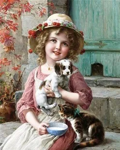 Girl child Cute cat Arts Handmade Counted Needlework Embroidery DIY Cross Stitch Kits Crafts 14CT Unprinted Home decoration | Дом и сад