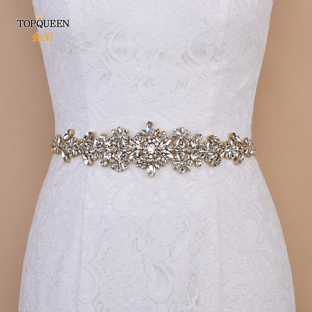 TOPQUEEN S325-G Свадебный ремень Золотой пояс для платья горный хрусталь пояс для выпускного платья ремни свадебного платья аксессуары