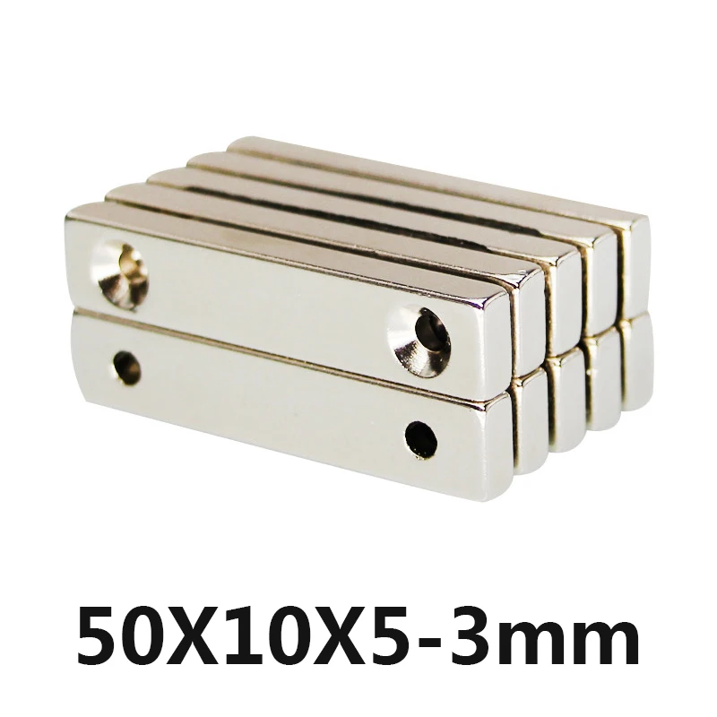 10 шт./лот F 50x10x5 мм отверстие 3 N35 Сильный квадратный NdFeB редкоземельный Magnet50 * 10*5
