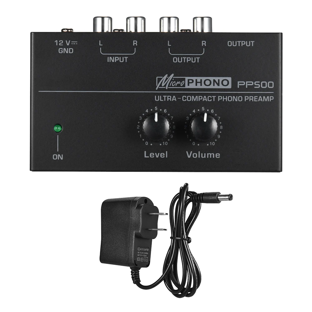 Ultra-compact Phono Preamp Preamplifier with Level& Volume Controls RCA Input& Output 1/4" TRS Output Interfaces