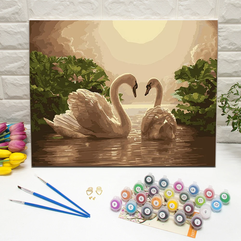 

Two Swans Oil Painting by Number for Adults Hand Painted Canvas Wall Art Picture For Living Room Decoration Wall Art 40x50cm