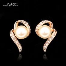 Винтажные вечерние серьги-гвоздики с искусственным жемчугом и бусинами цвета розового золота, лидер продаж, модные ювелирные изделия с кубическим цирконием для женщин DFE231
