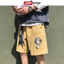 LAPPSTER мужские забавные уличные летние шорты цвета хаки с лентами в стиле хип-хоп спортивные шорты-карго Harajuku повседневные мужские хлопковые шорты