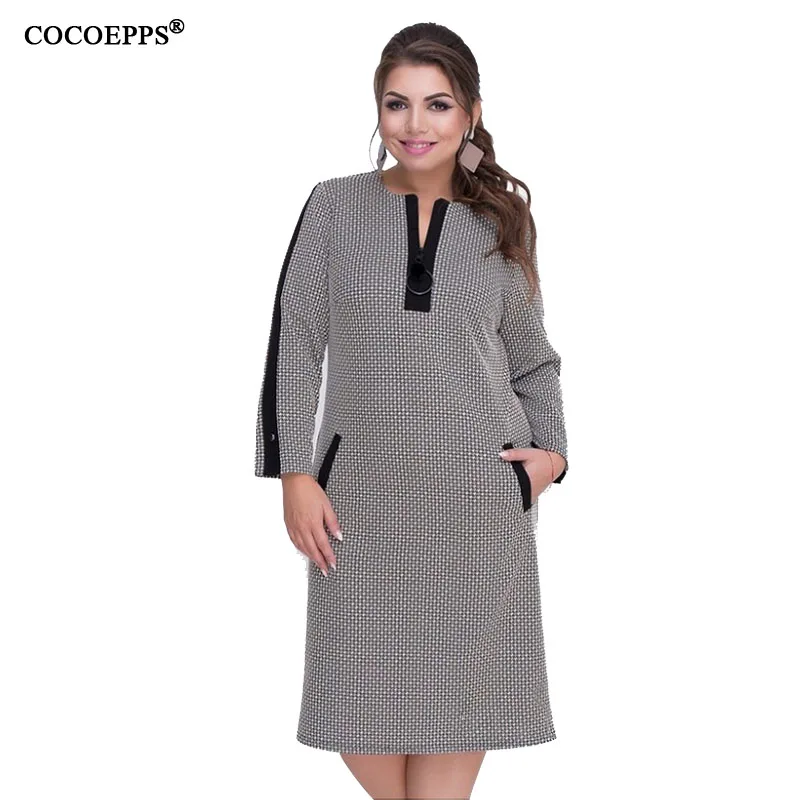 

CACNCUT 5XL 6XL 2019 Spring Plus Size Women Dress Winter Casual Print Big Size Dress Zipper Large Sizes Elegant Party Lady Dress