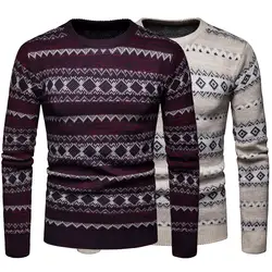 Мужской Рождественский осенне-зимний пуловер вязаный Топ полосатый свитер верхняя одежда Блузка