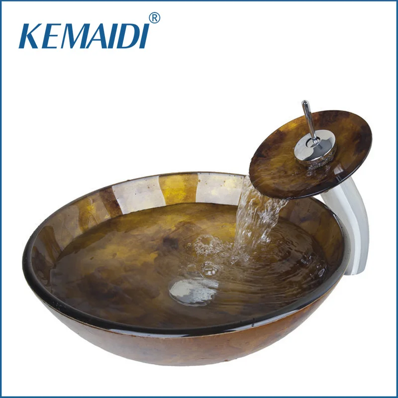 Victory Round Sinks / Vessel Basins With Bathroom Waterfall Faucet