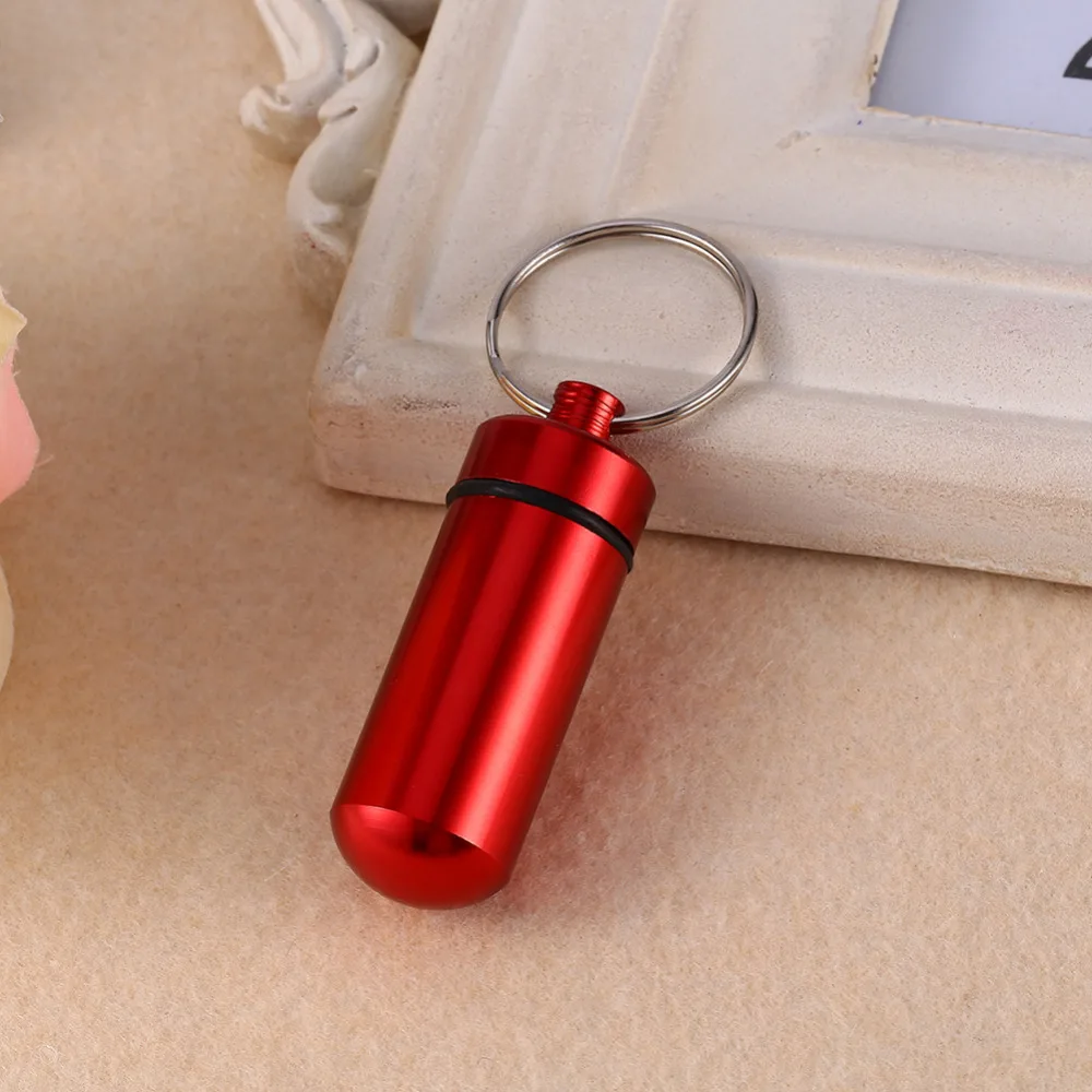 

Pill Shaped Cute and Stylish Portable WaterProof Mini Aluminum Keychain Tablet Pill Metal Storage Box Bottle Case Bottle Holder