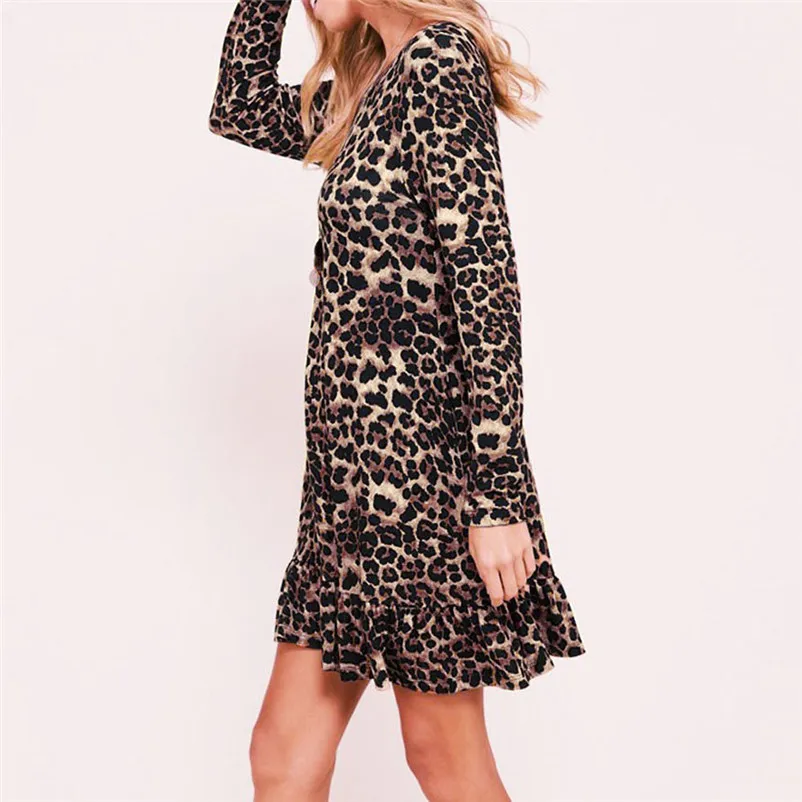 Fashion dress Autumn 2018 beach dress Women O Neck Leopart Print Mini Dress Long Sleeve Party Club Wrap Tea Dress robe O11#N (2)