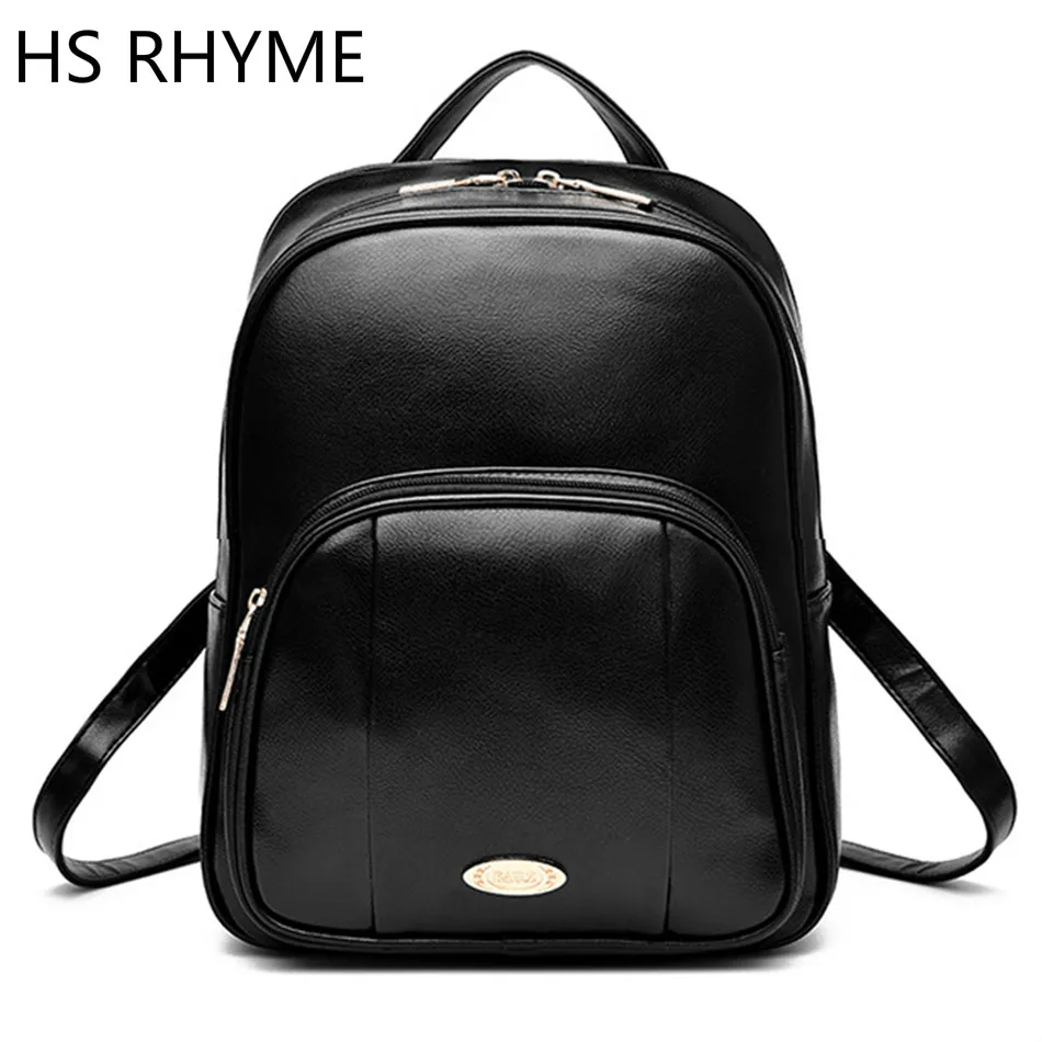 HS RHYME Attractive Women School Backpack Pu Leather Dos Fashion Mochila for Teenage Girl Female Casual