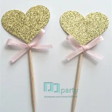40 шт. пользовательские Цвет лук сердце кекс Топпер. свадебные вечерние торт Топпер. простые милые зубочистка топперы Еда выбирает душа ребенка