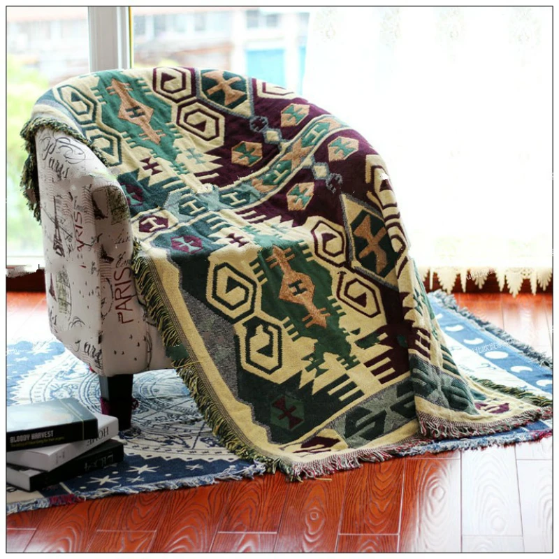 Хлопок Kinited Одеяло прямоугольный кружева Богемия Геометрия Одеяло декоративные бросок шить Одеяло для кровать толстый шерстяной ковер