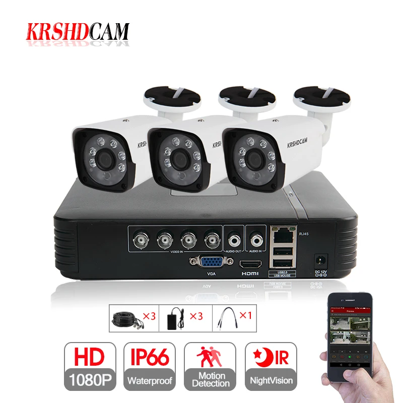 KRSHDCAM 4CH система видеонаблюдения 1080P AHD 1080N CCTV DVR 3 шт. 3000TVL IR Водонепроницаемая
