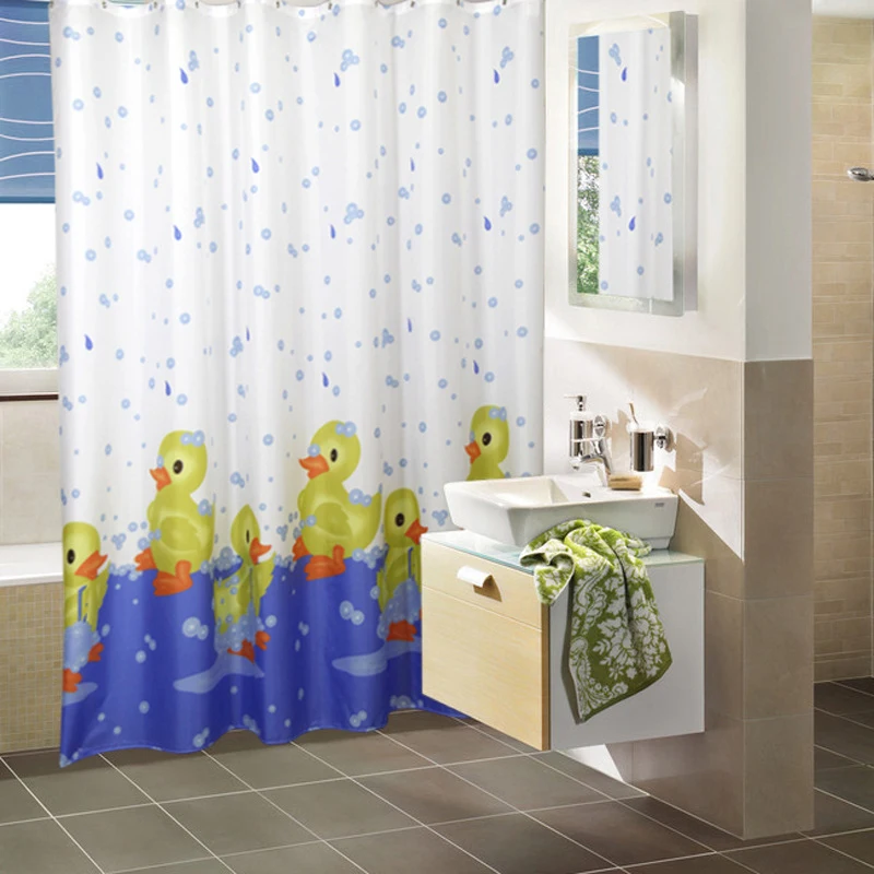 

Duck Polyester Fabric Shower Curtain With Hooks Waterproof Mildew Resistant Bath Curtain High Quality Durable Bathroom Curtain