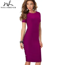 Элегантная винтажная однотонная рабочая одежда с круглым вырезом и пуговицами, деловые вечерние платья, облегающее офисное женское платье B499