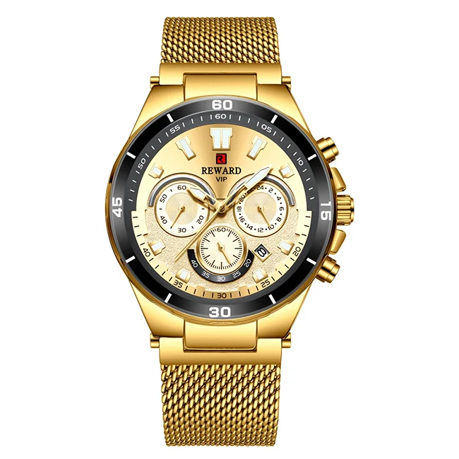 Мужские деловые наручные часы, роскошный бренд, награда, мужской полностью стальной ремень, 24 часа, часы с датой, кварцевые часы, водонепроницаемые - Цвет: Gold