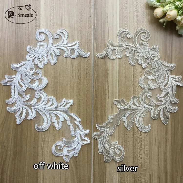 5pairs/lot New car bone Lace Flower Applique Wedding Dress ...