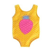Детские бикини без рукавов для девочек; пляжный купальник с принтом ананаса; Цельный Купальник Одежда для купания; Новинка; Летние Детские купальники; 4,4