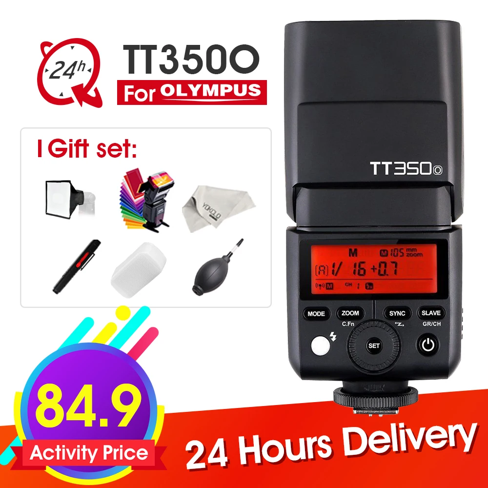 

Godox Mini Speedlite TT350 TT350O Camera Flash TTL HSS GN36 for Olympus/Panasonic Mirrorless DSLR Camera + 6 Gift Kits