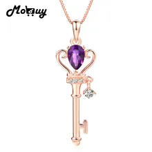 MoBuy MBNI004 Natural Gemstone Purple Amethyst Necklace & Pendant 925 Sterling Silver Rose Gold Plated Love Key Fine Jewelry kjjeaxcmy fine jewelry 925 sterling silver plated white gold ring pendant deep amethyst necklace set ladies two piece suit