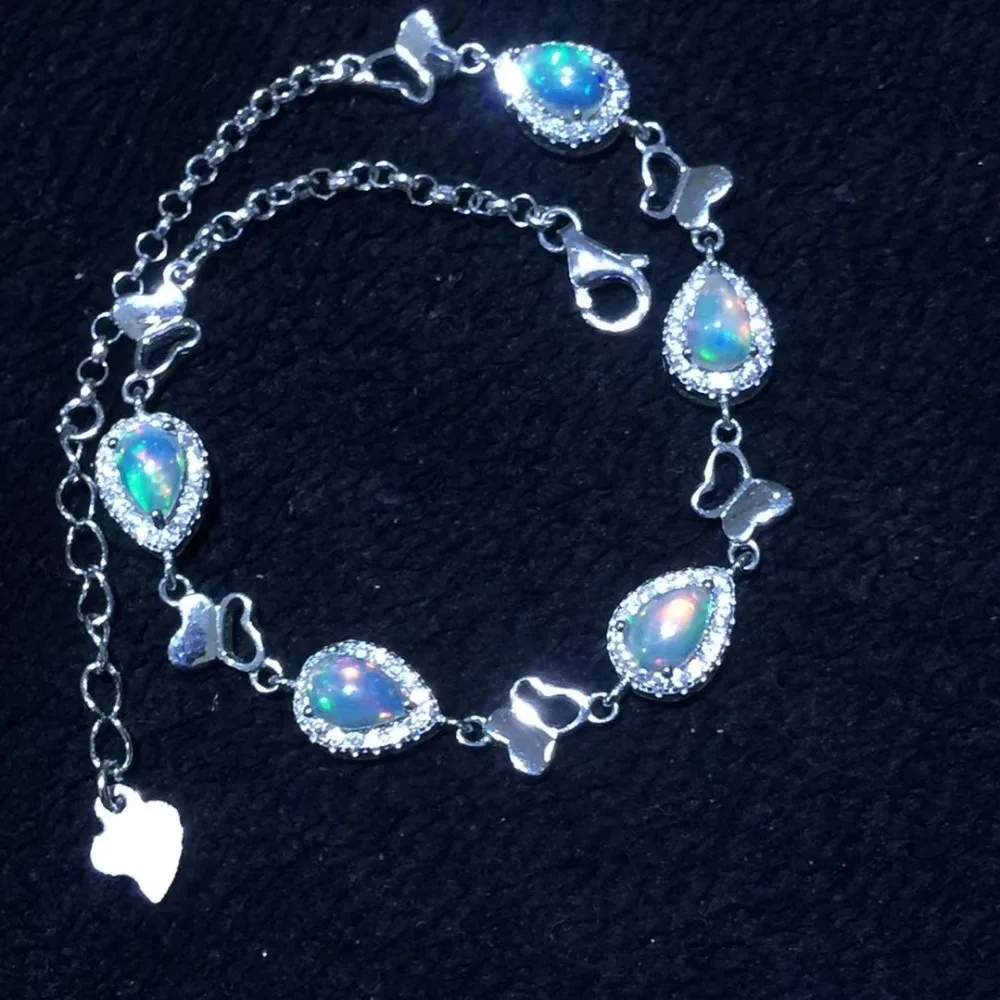 

Natural blue moonstone Bracelet Natural gemstone Bracelet 925 silver bracelet Fashion butterfly Water drops girl party Jeweler