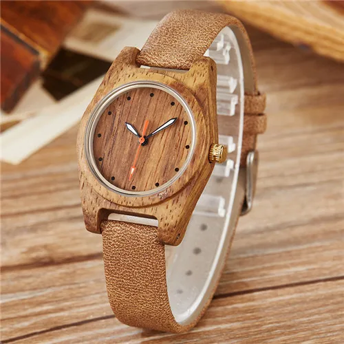 Модные женские деревянные часы, кожаные женские часы-браслет для женщин, простые деревянные наручные часы, часы для девочек, подарки, relogio masculino - Цвет: Dark Brown Wood