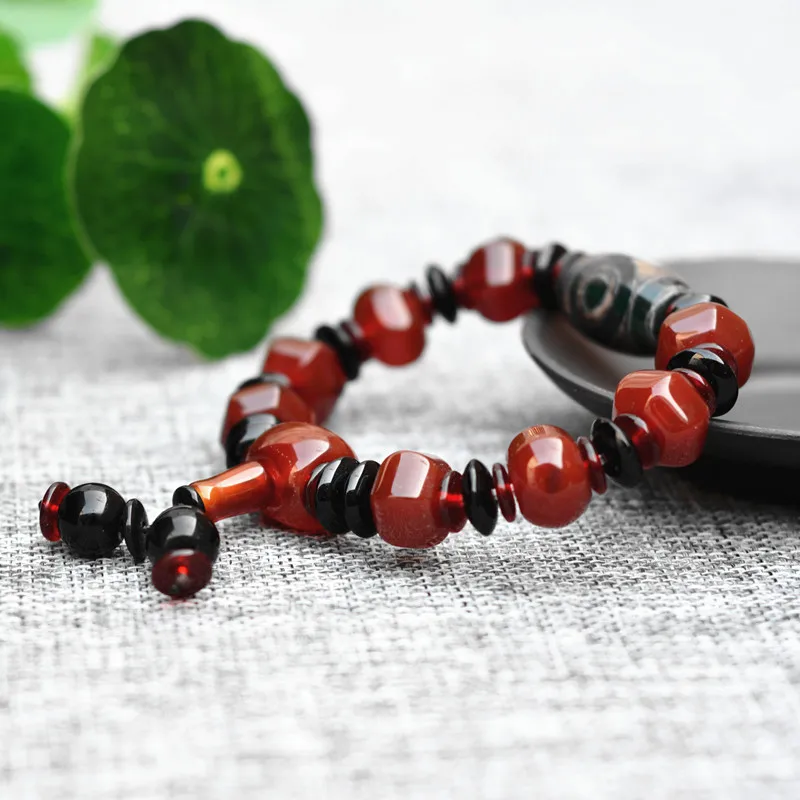Natural Chalcedony Dzi Buddha Bead Bracelet