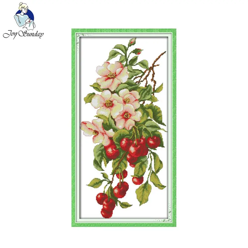

Joy Sunday Chinese Cross Stitch Kit DIY Crafts Cherry Counted Printed Patterns 11CT14CT on Needlework Embroidery Home Decoration