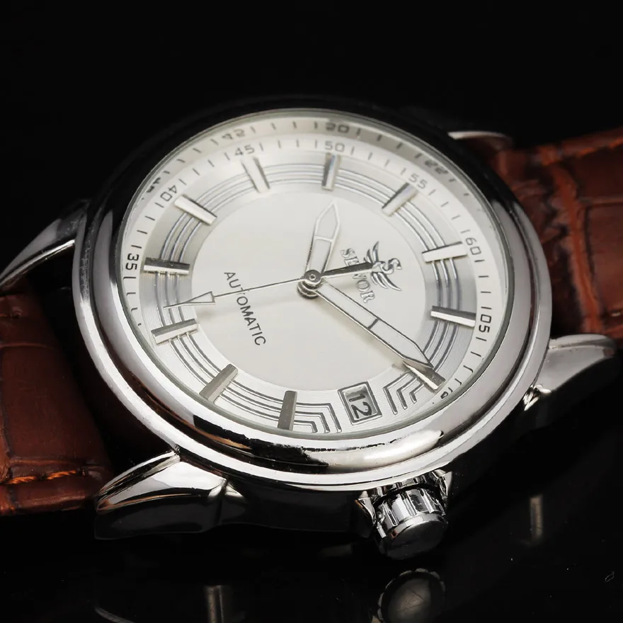 

SEWOR 2016 Luxury Brand Military Clock Leather Strap Men Casual Automatic Mechanical Watch Fashion Mens Dress Calendar Watches