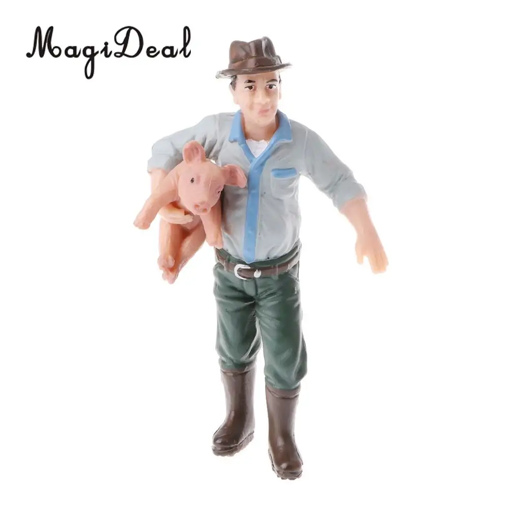 One Piece PVC People Model Action Figures Kids Toddlers Children Educational Toy Gift Home Decor Ornament- Farmer Holding Pig