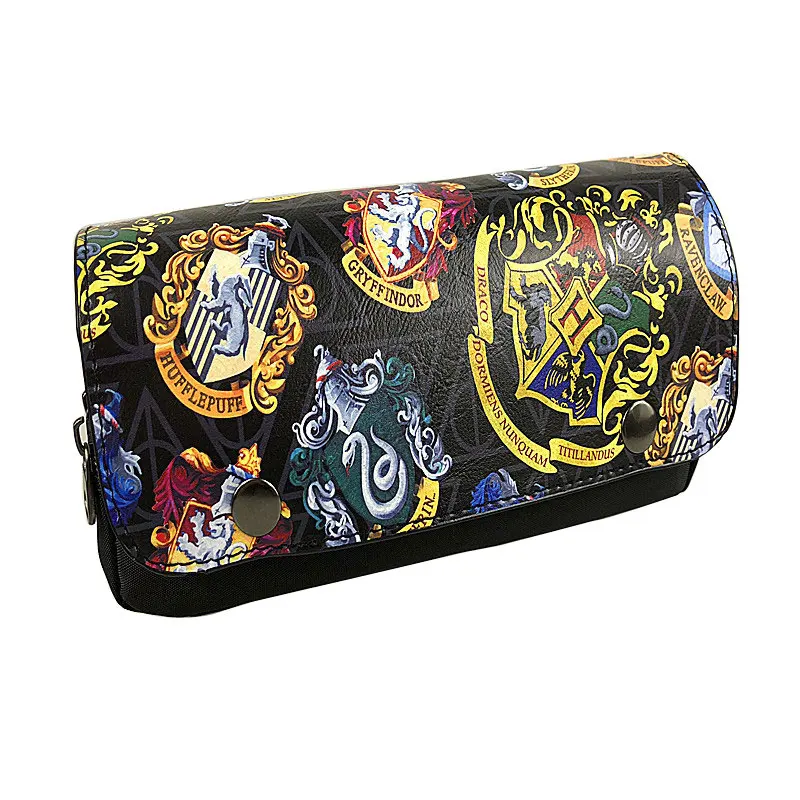 

Leather Cover Nylon Lining Pencil Bags for Students Kids Boy Girl Pen Holder Organizer Purse Cartoon Anime Harry Potter Wallets
