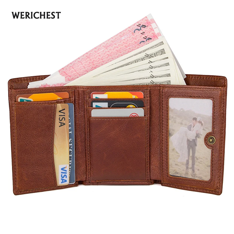 

WERICHEST RFID Wallet Hasp Leisure Genuine Leather Men Wallet Antitheft Scanning Leather Wallet With Zipper Coin Purse Wallets