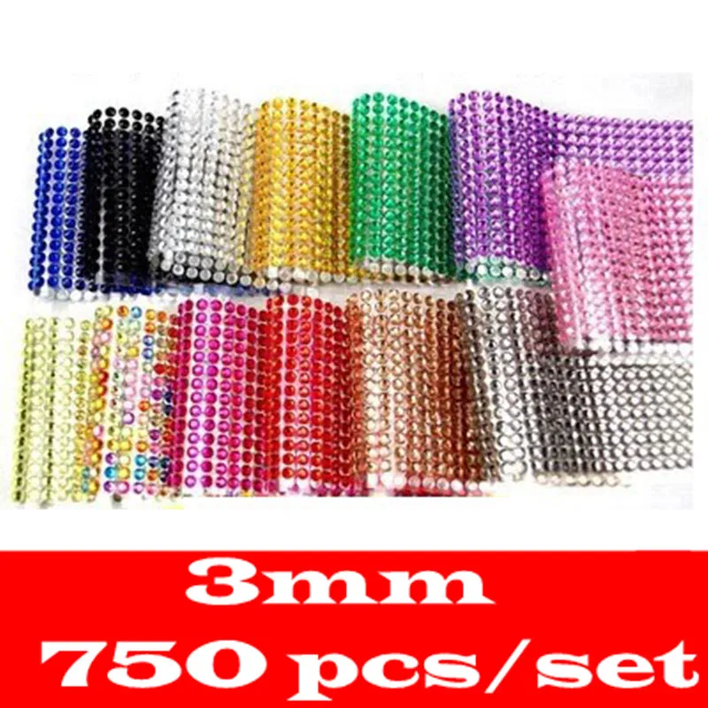 Gros autocollant 3mm 750 pièces 12 colorbricolage décalcomanie Mobile/Pc Art cristal diamant Bling strass auto-adhésif autocollants