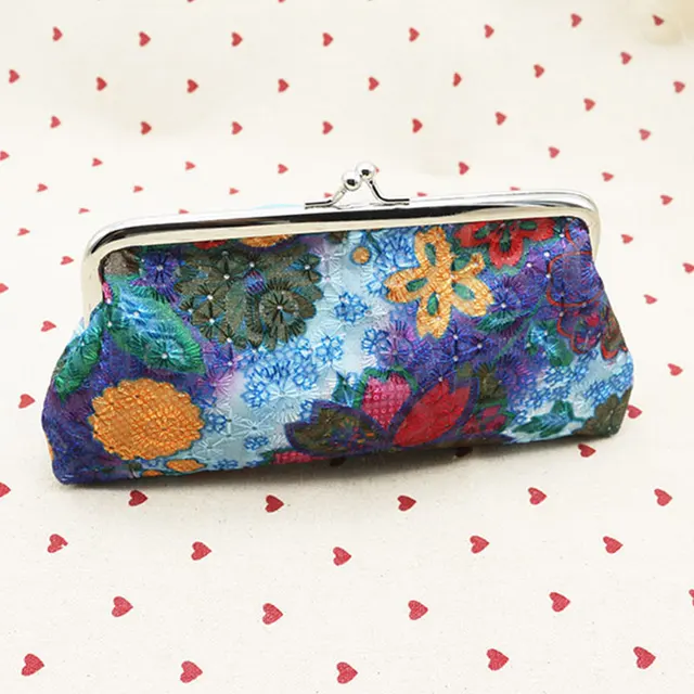 Polyester flower coin purses hand wallet small wallet key bag for kids
