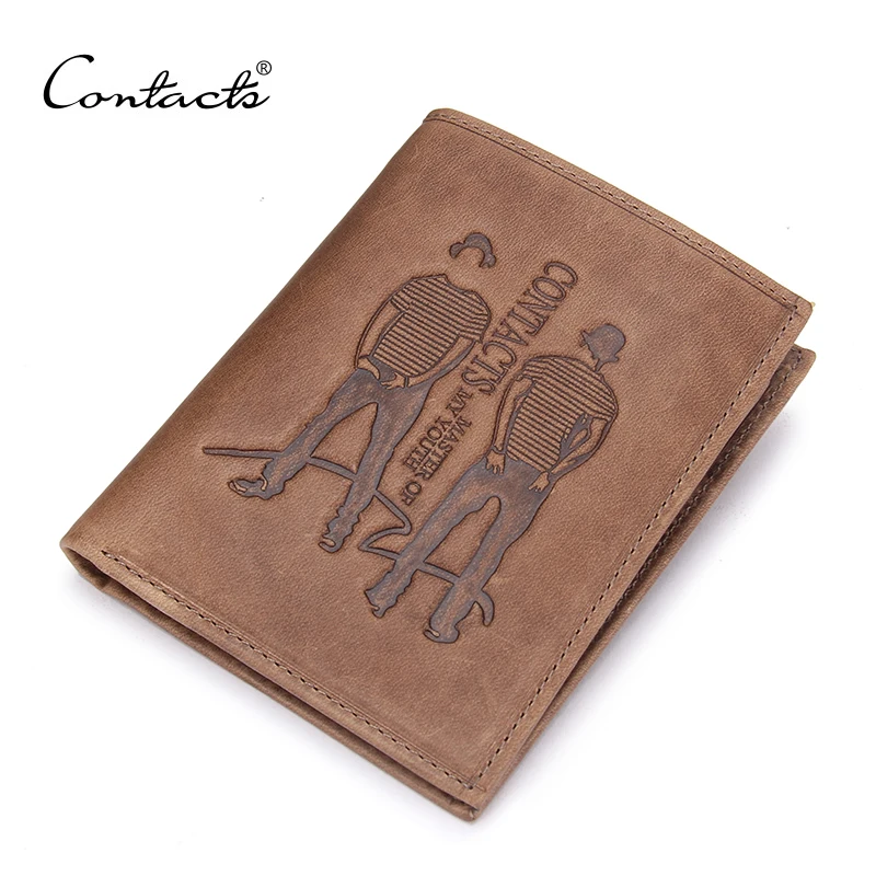 

CONTACT'S Genuine Leather Men Wallets Slim Male Short Wallet Thin Man's Purse Luxury Brand Card Holders For Men Small Portomone