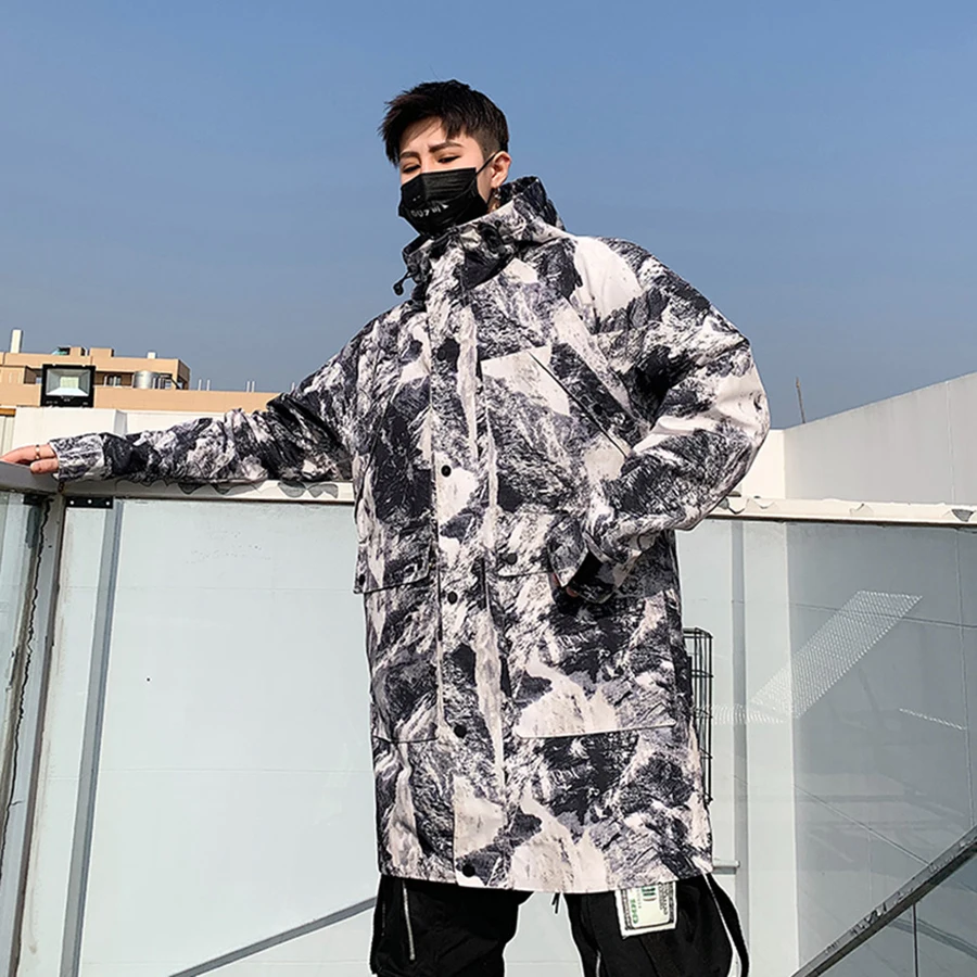 

Korean Long Jacket Men Camouflage Hooded Trench Coat Men Spring Street Style Military Trenchcoat Mens Overcoat Abrigo Hombre