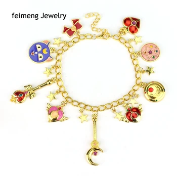 

Sailor moon charm bracelet Usagi braccialetto cat heart bracelets and anklets girl fans alloy jewelry Pulseira Feminina film
