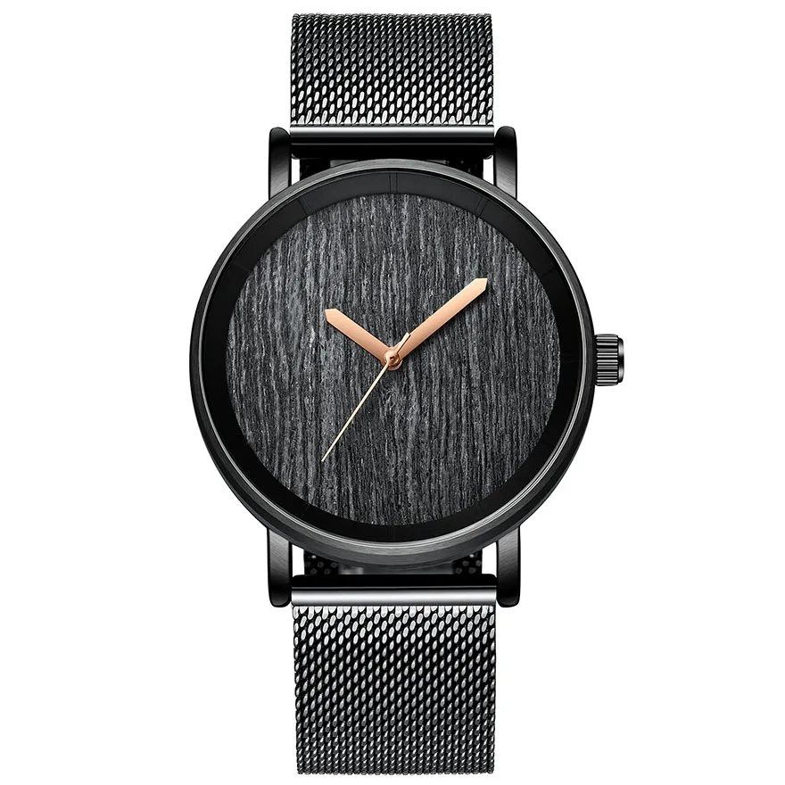 

Luxury Wooden Bezel Sliver Ultra Super Thin Minimalist Geneva Quartz Watches Mens Stainless Steel Black Wood Watches Male Clock