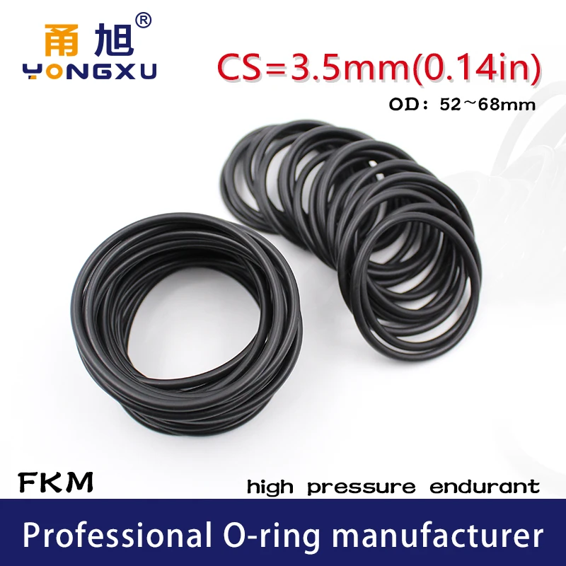 Уплотнительные кольца FKM из черного каучука уплотнительные CS3.5mm OD52/54/55/56/58/60/62/65/68*3