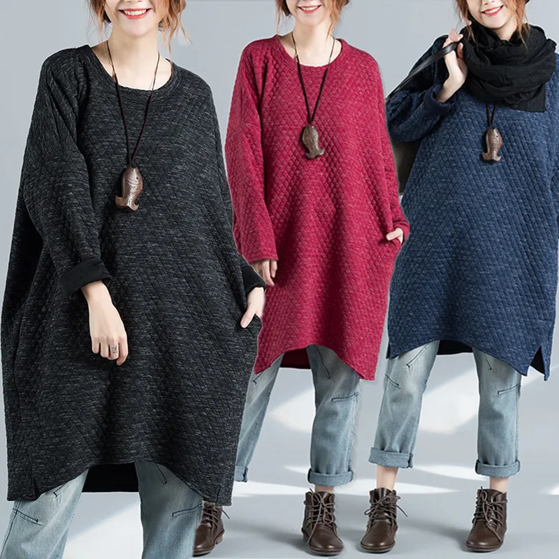 

Plus Size 2018 Autumn Winter Women Argyle Cotton Tops Lady Female Big Loose Long Sweatshirt Hoodies Maternity Pregnancy Clothes