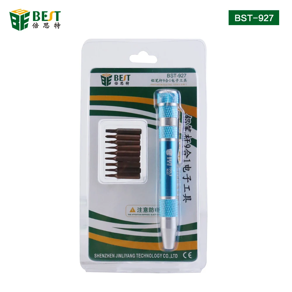 BST-927 9 in 1 Mini Screwdriver Pen Set Aluminum Alloy Handle S2 Screw Bits