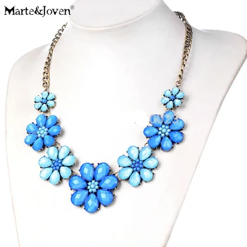 

[Marte&Joven] Fashion Candy Color Resin Accessories Blue Flowers Statement Chokers Necklaces for Woman Best Costume Jewelry